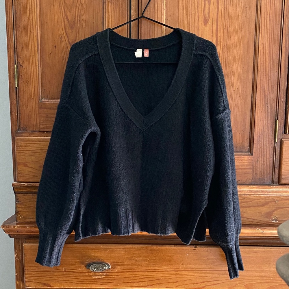 Pilcro Elegant and Sexy Black Deep-V Sweater